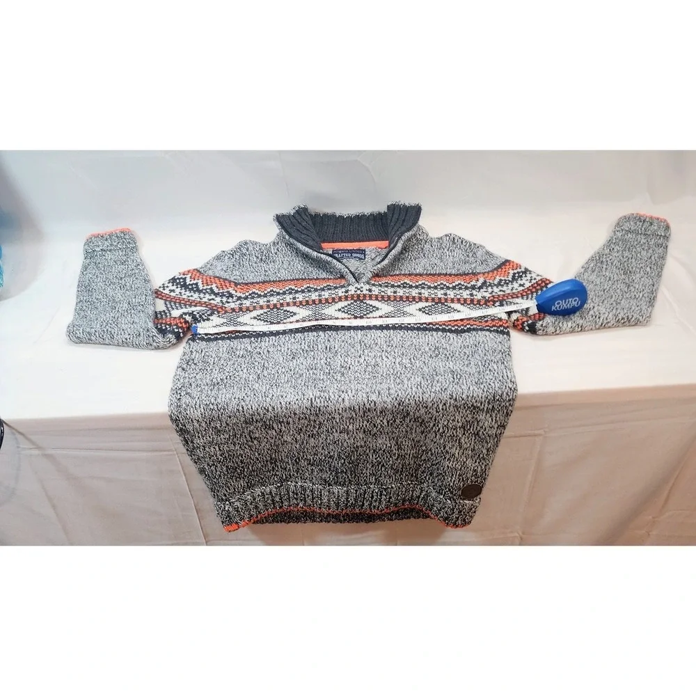 Vintage Men's Angelo Litrico Wool‎ Quarter Zip Sweater Gray Orange White Black S